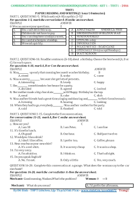 Đề thi khảo sát năng lực môn Tiếng Anh Lớp 10 - Đỗ Bình